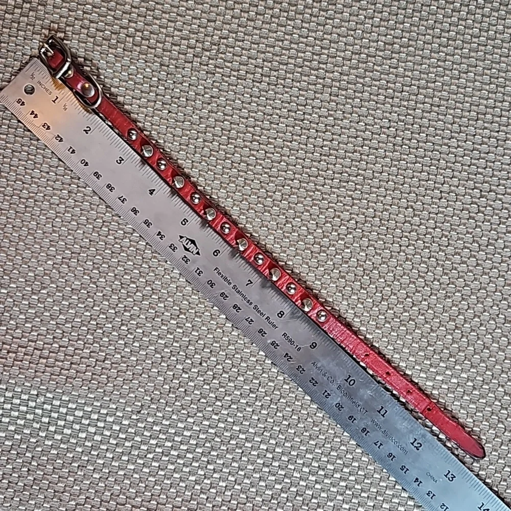 Red leather studded dog collar - size small
